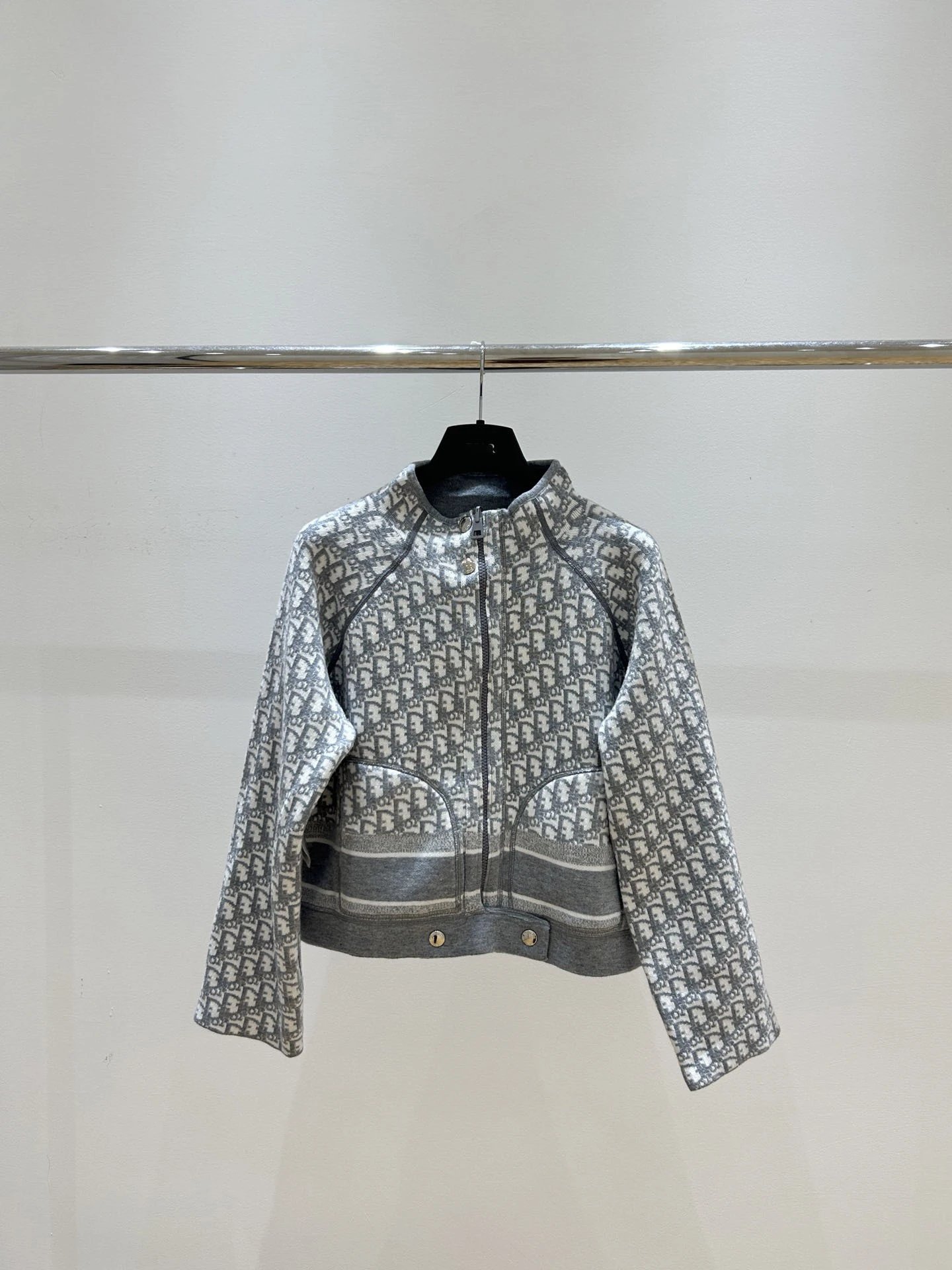 Dior Oblique Knit Jacket Gray Multicolor Outerwear - 8