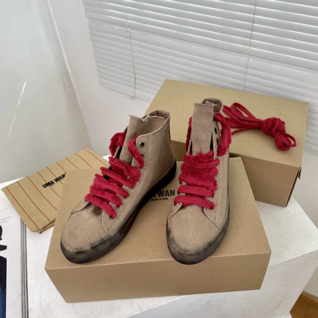 UMA Wang Canvas Sneakers Beige with Red Laces Casual Shoes - 20