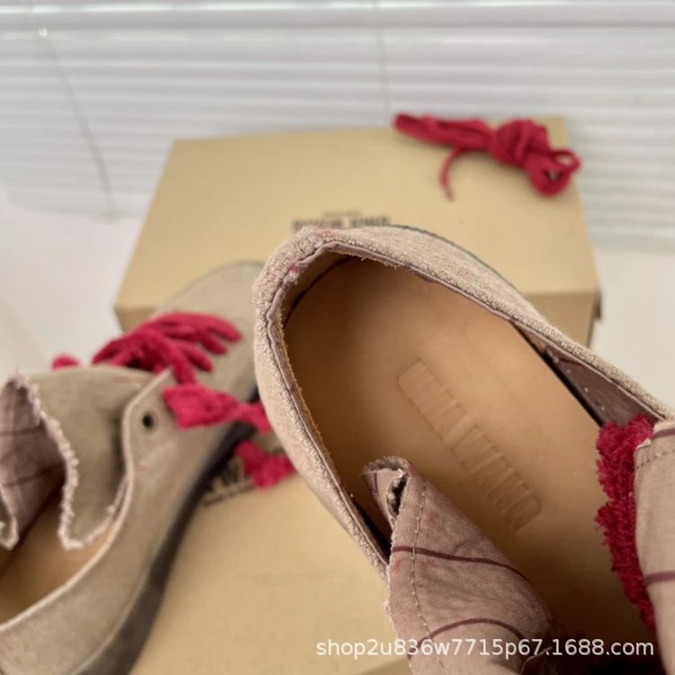 UMA Wang Canvas Sneakers Beige with Red Laces Casual Shoes - 8
