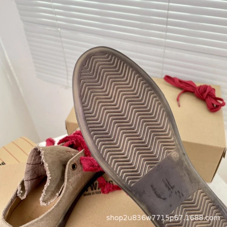 UMA Wang Canvas Sneakers Beige with Red Laces Casual Shoes - 10