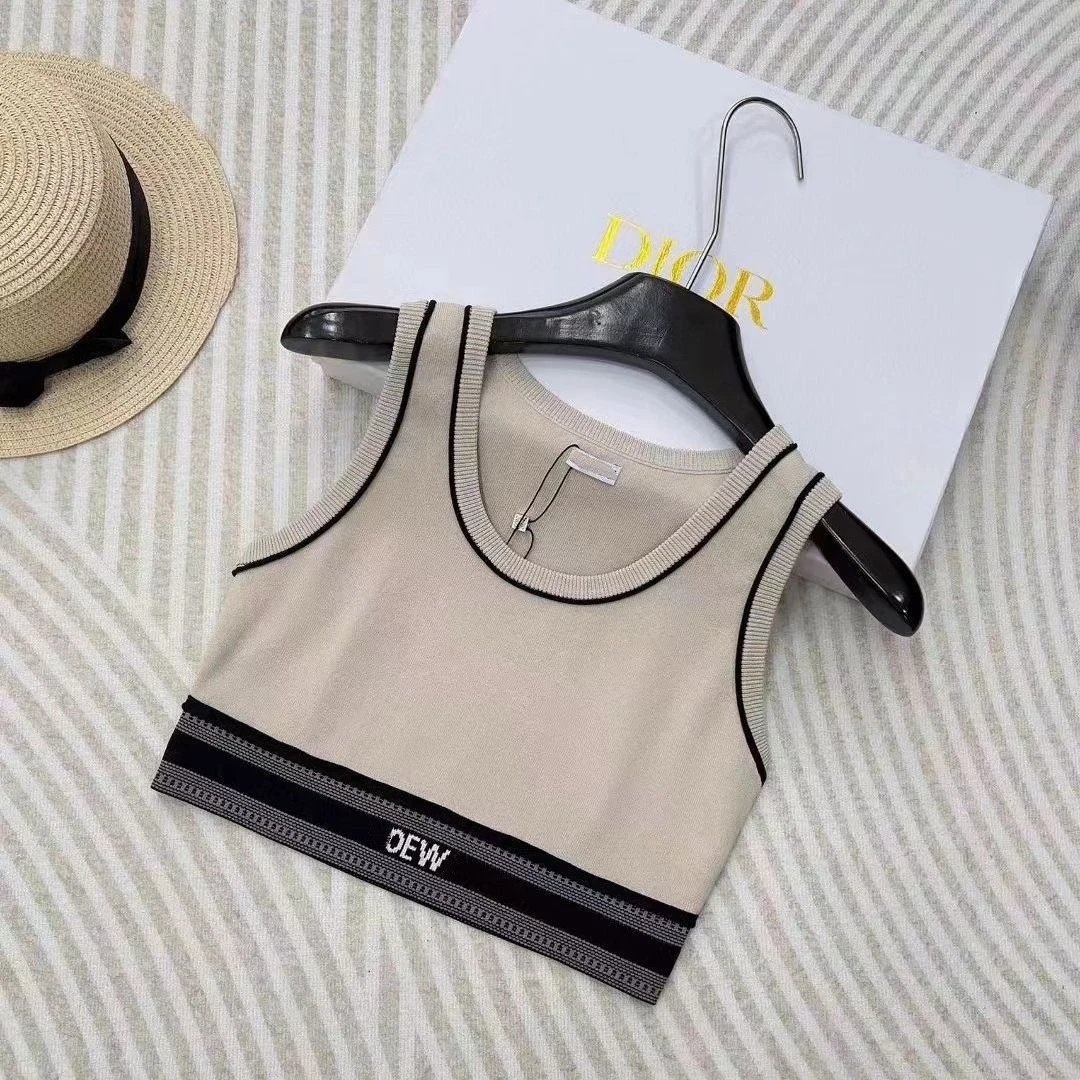 DEW x Dior Knit Vest-Top Beige with Black Trim - 8
