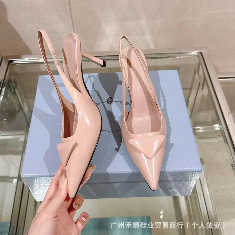 Prada Triangle-Toe Slingback Heels in Nude Pink - 4