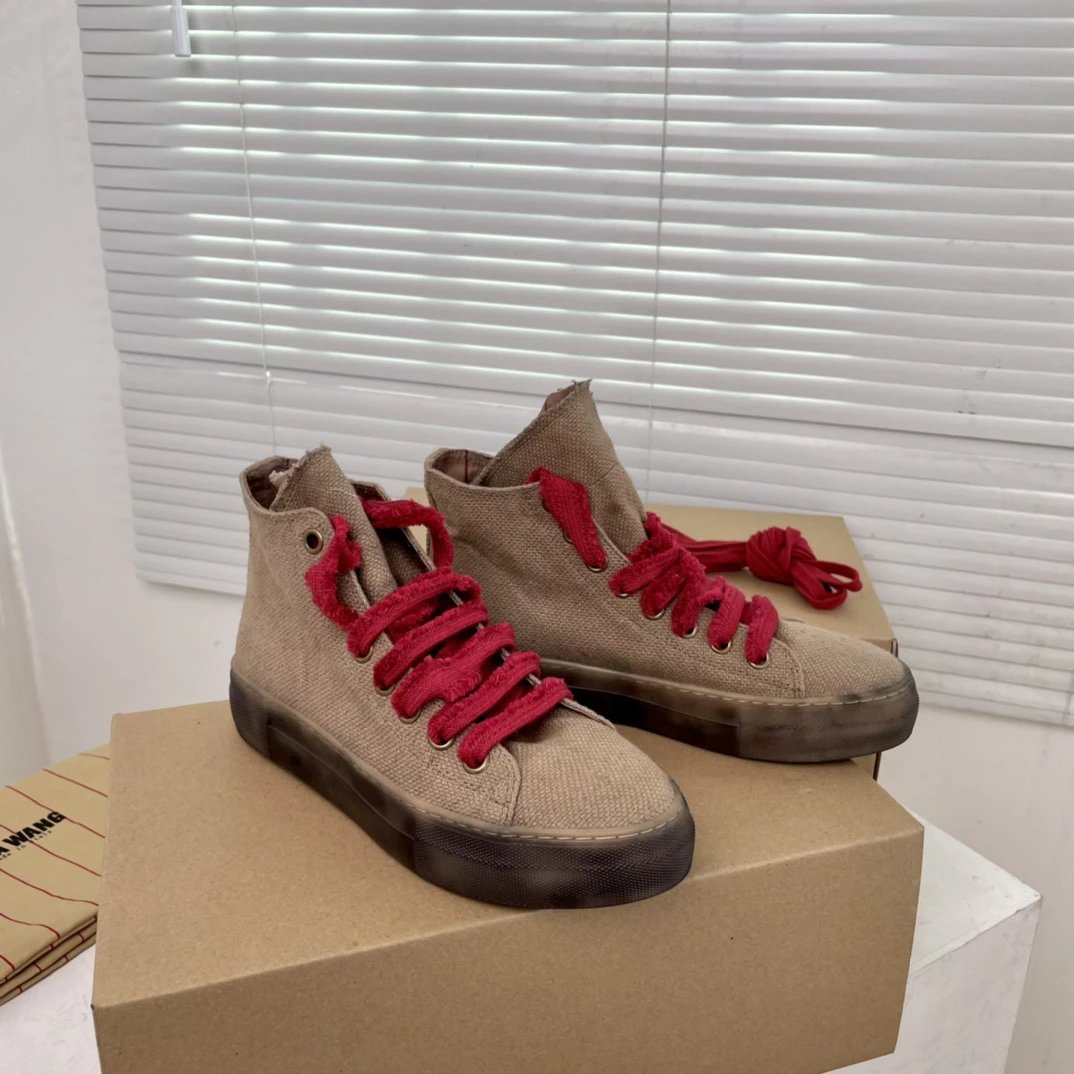 UMA Wang Canvas Sneakers Beige with Red Laces Casual Shoes - 19