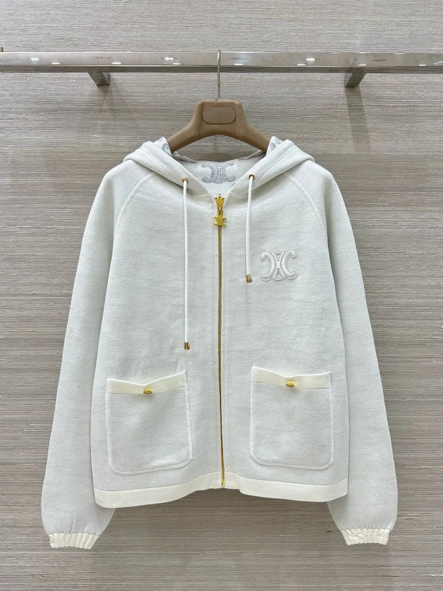 Celine Triomphe Hoodie White Gold-Zip - 2