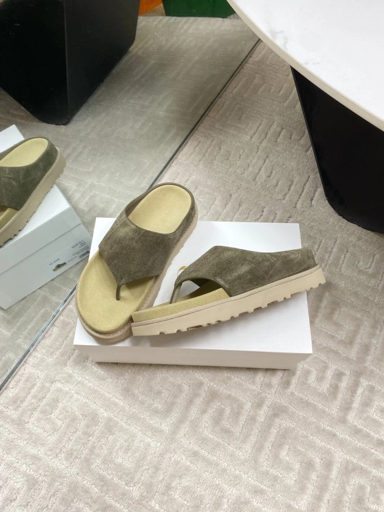 Gallery Dept. Suede Slide Sandals Olive Green Slippers - 6