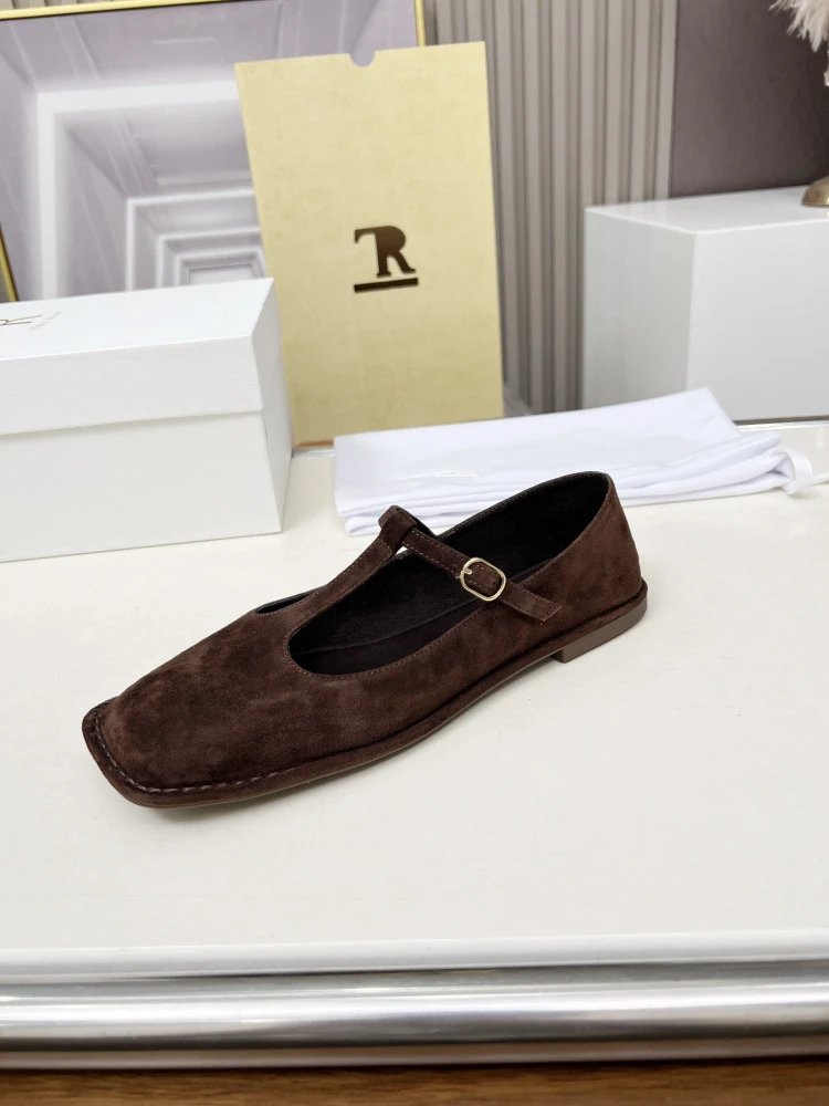 The Row Mary Jane Black Leather Flat Shoes - 45