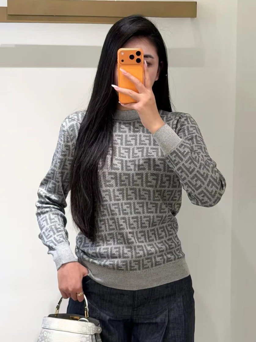 Fendi FF Monogram Knit Polo Gray - 3