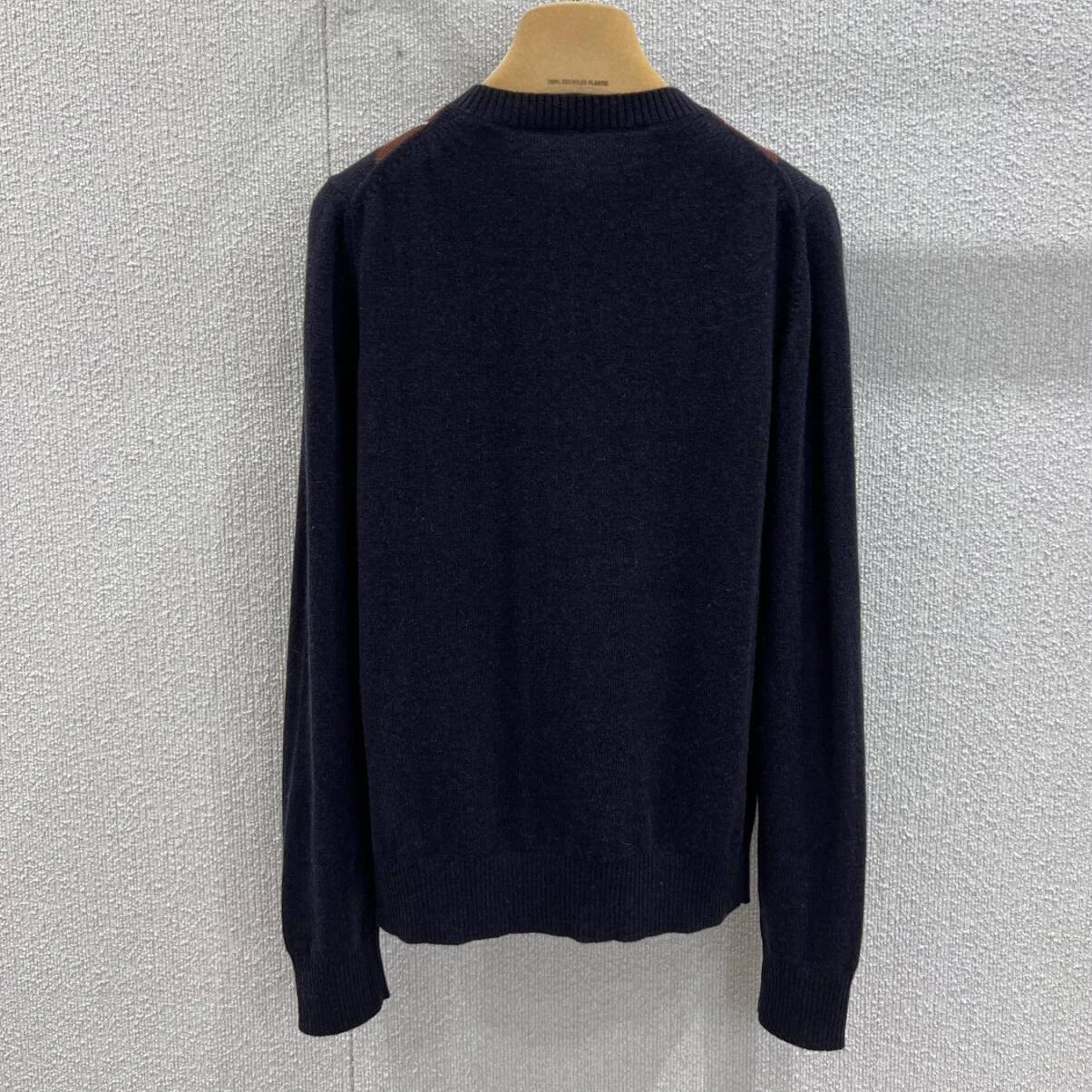 Miu Miu Argyle Knit Short-Sleeve Sweater Navy Brown Beige - 8