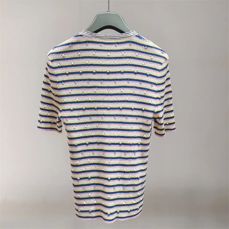 CHANGE Striped Knit Tee Multicolor Sweater - 8