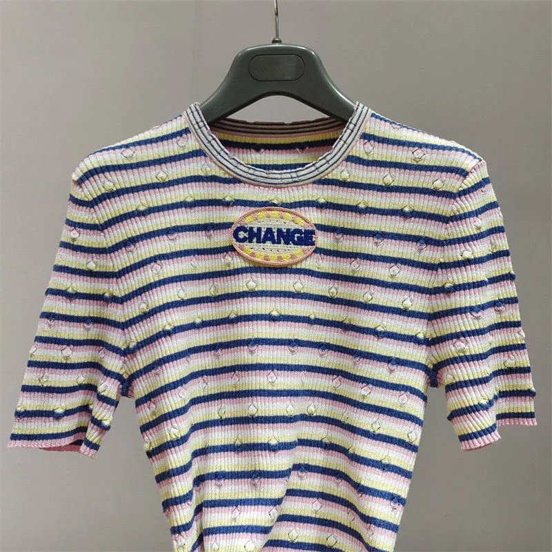 CHANGE Striped Knit Tee Multicolor Sweater - 9