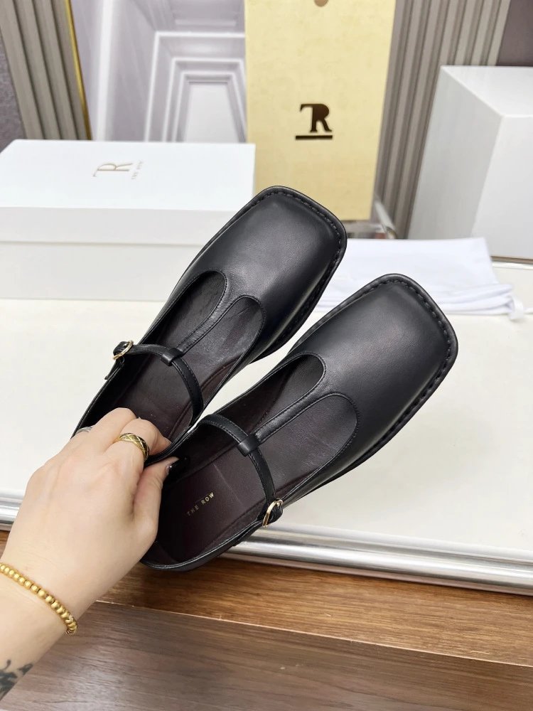 The Row Mary Jane Black Leather Flat Shoes - 3