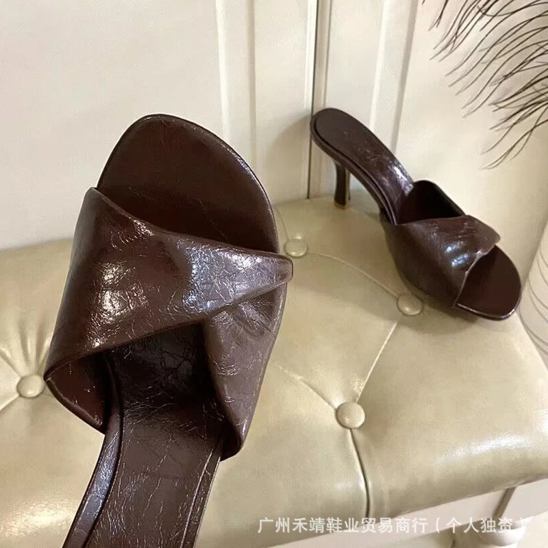 Brown Crisscross Mule Heels - 10