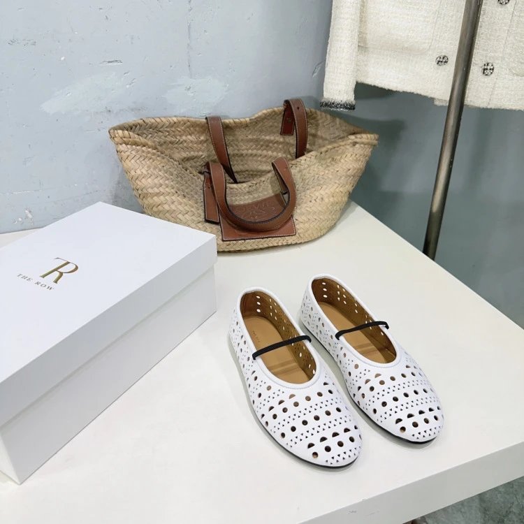 The Row Perforated Mary Jane Flats Black Shoes - 23