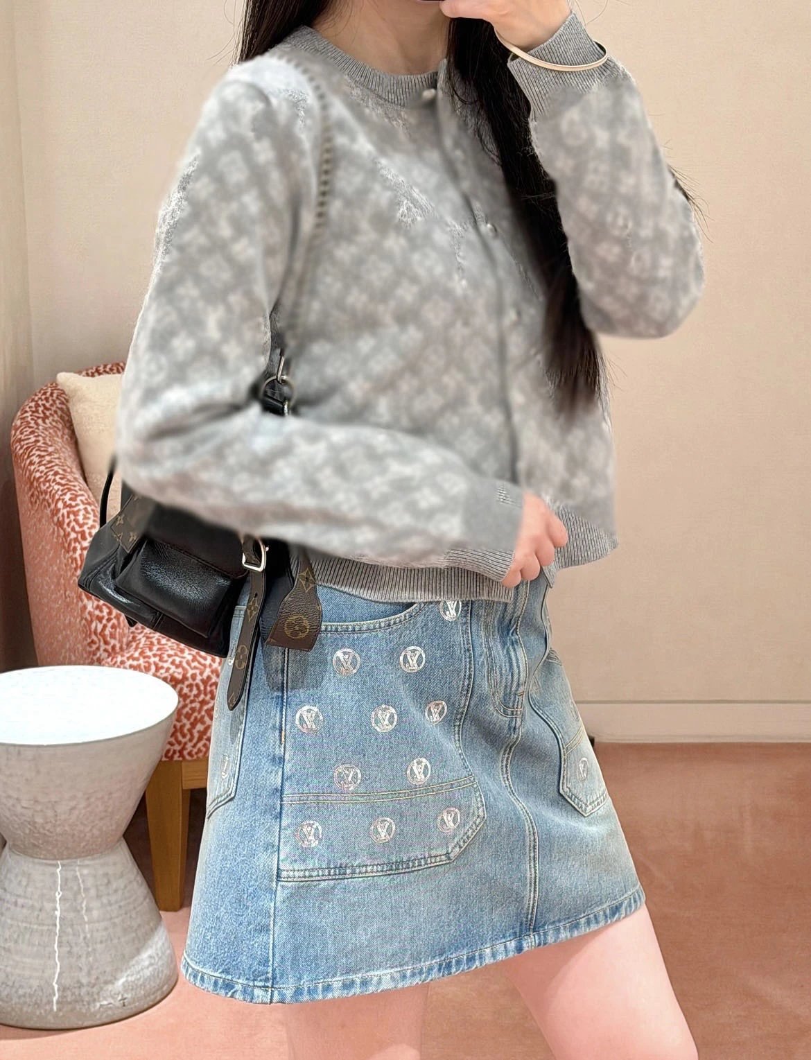 Louis Vuitton Monogram Knit Cardigan Beige Cream Sweater - 13