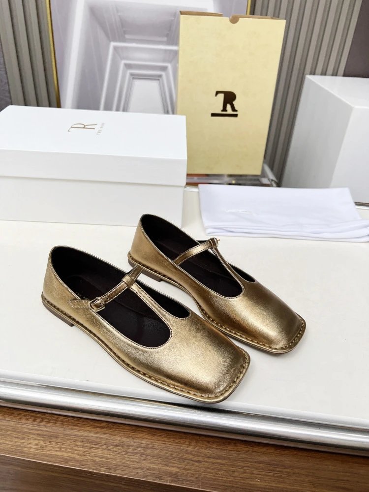 The Row Mary Jane Black Leather Flat Shoes - 32