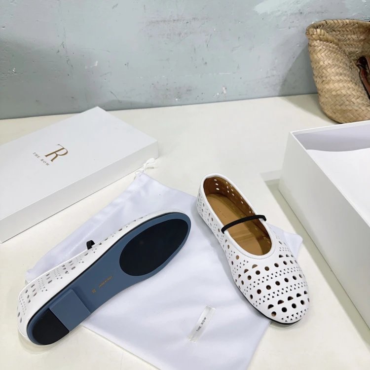 The Row Perforated Mary Jane Flats Black Shoes - 27