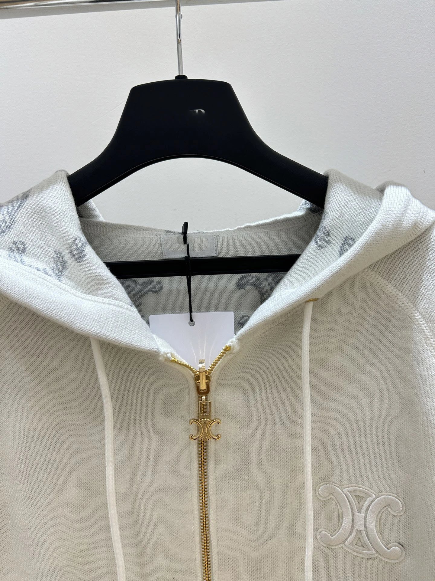 Celine Triomphe Jacquard Hooded Zip-Up Jacket Beige Brown - 2