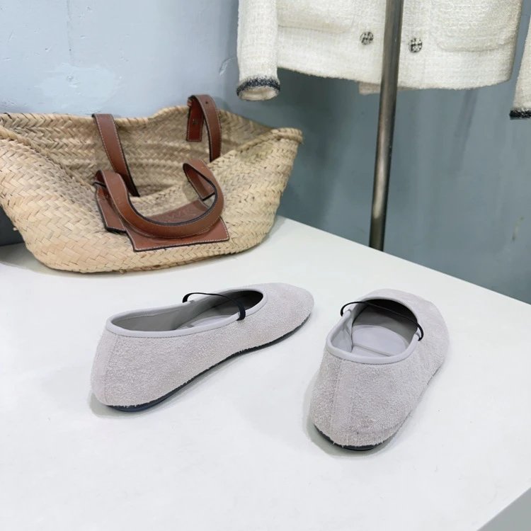 Loewe Flamenco Ballet Flats Light Gray Suede Shoes - 16