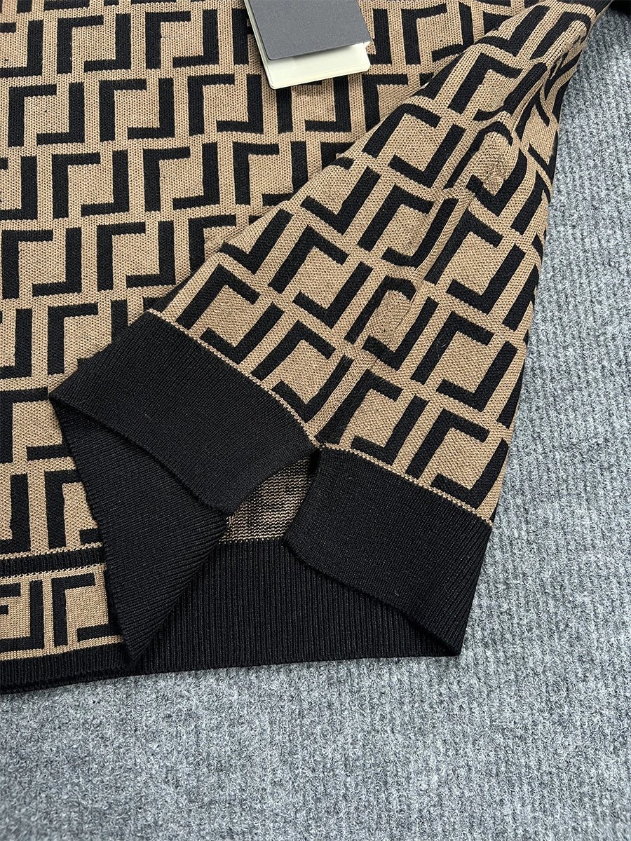 Fendi FF Logo Knit Sweater Beige and Black - 10