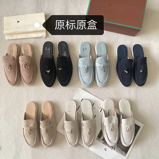 Unbranded Slippers Closed-Toe Loafer Mules with Metal Charm product detail image 2