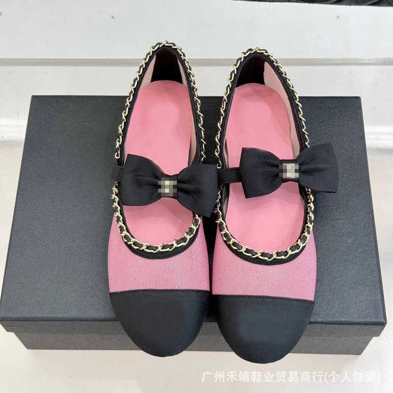 Chanel-inspired Bow Chain Mary Jane Flats Black Shoes - 6