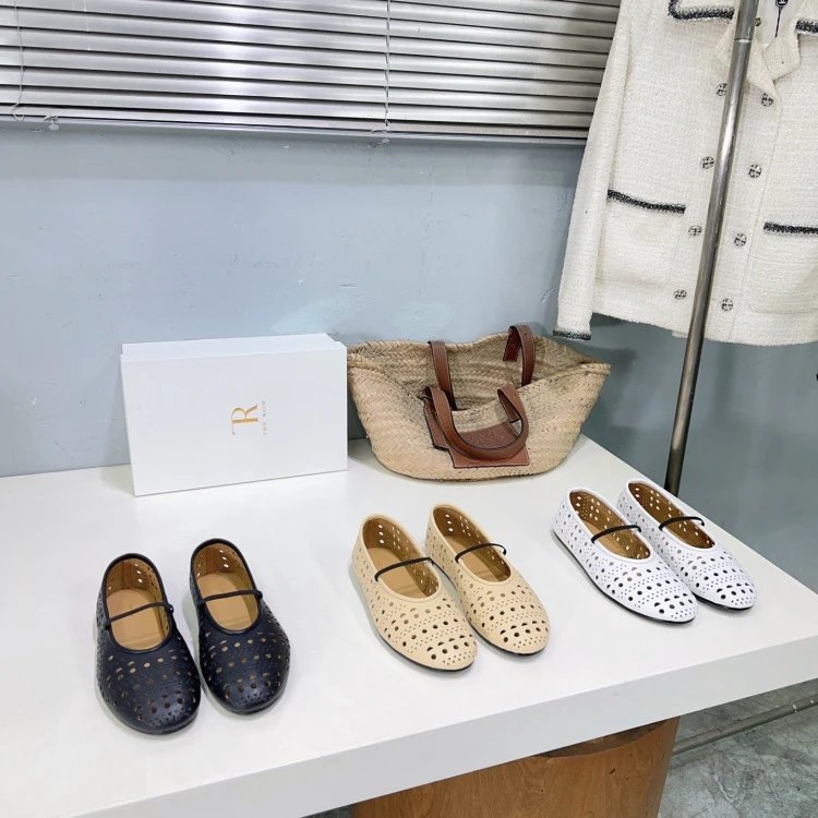The Row Perforated Mary Jane Flats Black Shoes - 2