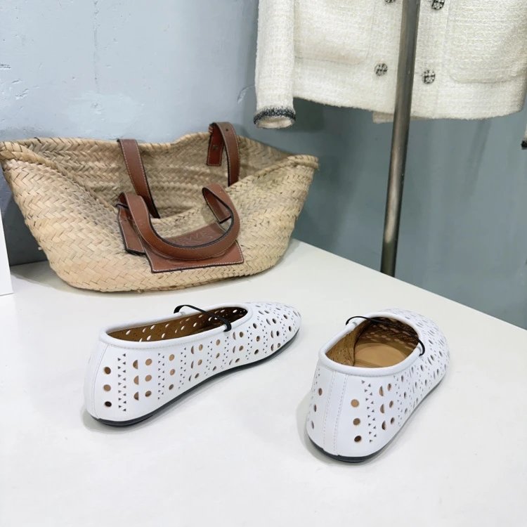 The Row Perforated Mary Jane Flats Black Shoes - 22