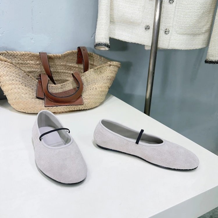 Loewe Flamenco Ballet Flats Light Gray Suede Shoes - 15