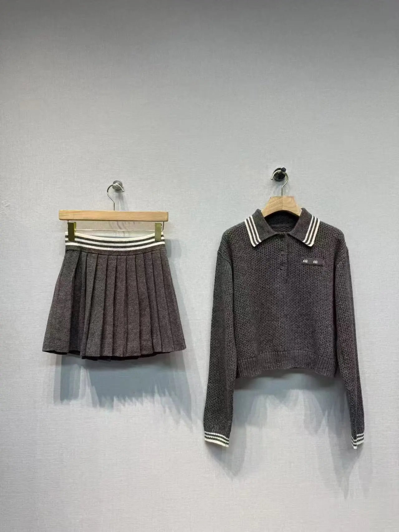 Miu Miu Knit Polo Shirt Gray - 2