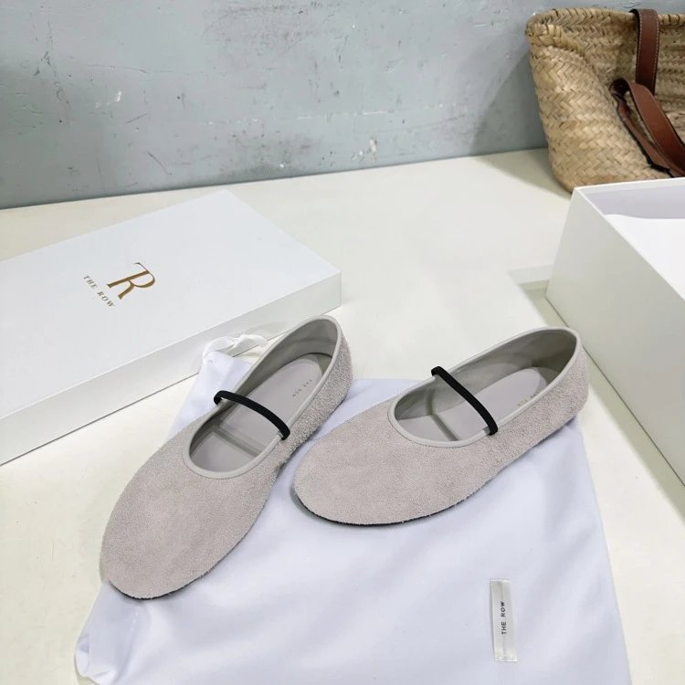 Loewe Flamenco Ballet Flats Light Gray Suede Shoes - 12