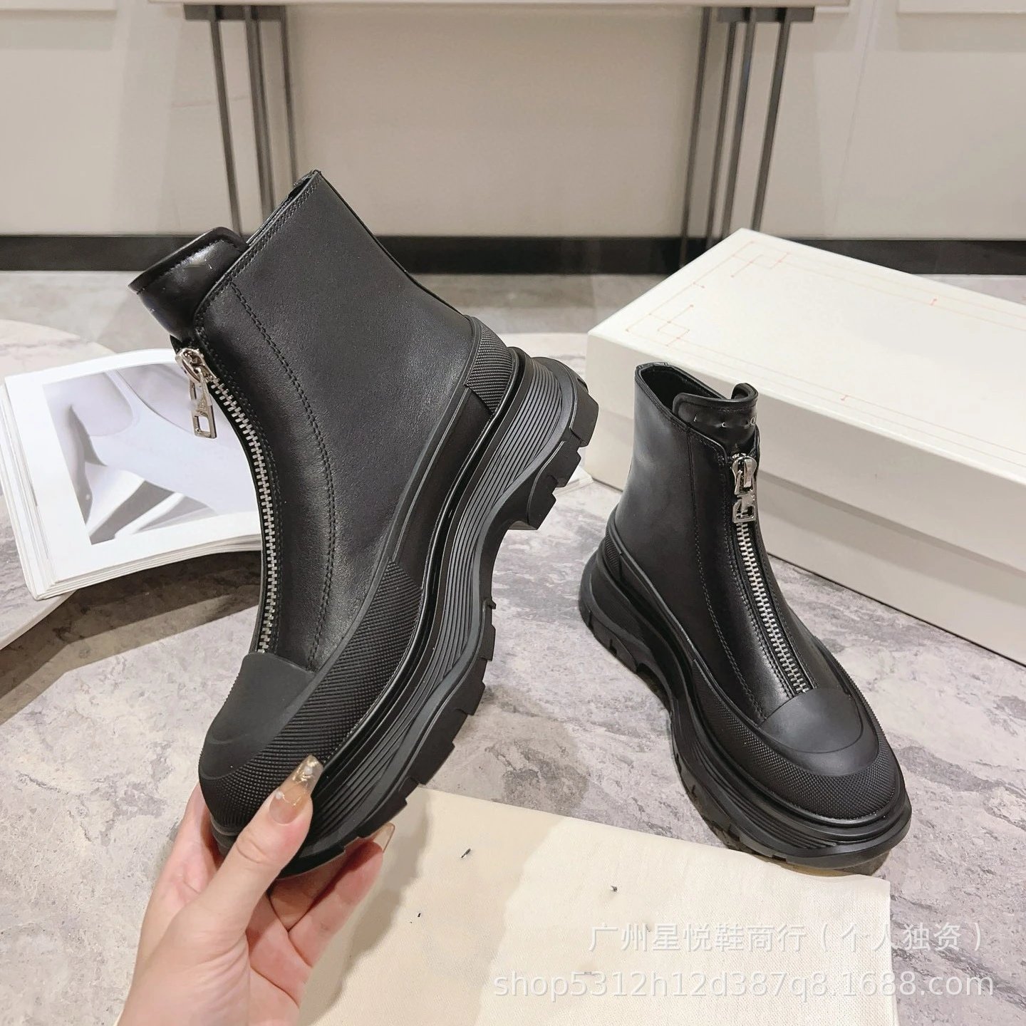 Alexander McQueen Oversized Zip-Up Black Chunky Ankle Boots - 2