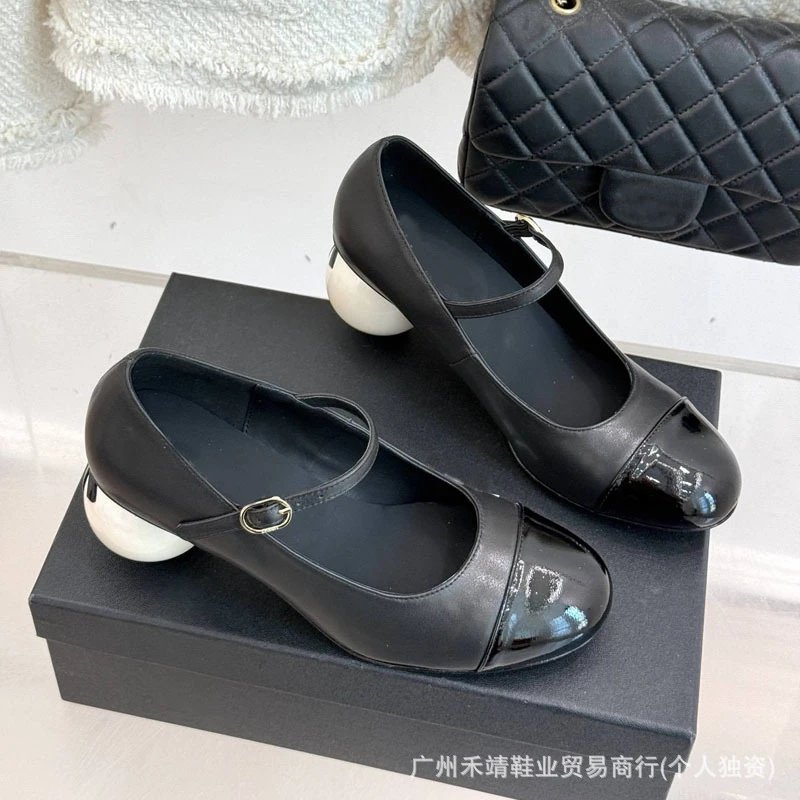 Chanel Mary Jane Heels with Pearl Heel in Black - 5