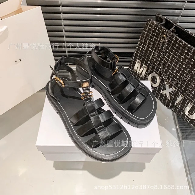 Unbranded Sandals Caged ankle-strap lug-sole with gold-tone hardware product detail image 16