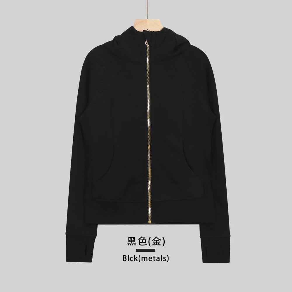 Black Hoodie with Gold Zipper Full-Zip Hooded Sweatshirt