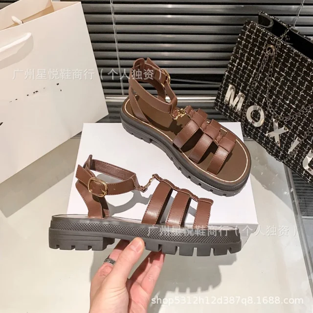 Unbranded Sandals Caged ankle-strap lug-sole with gold-tone hardware product detail image 5