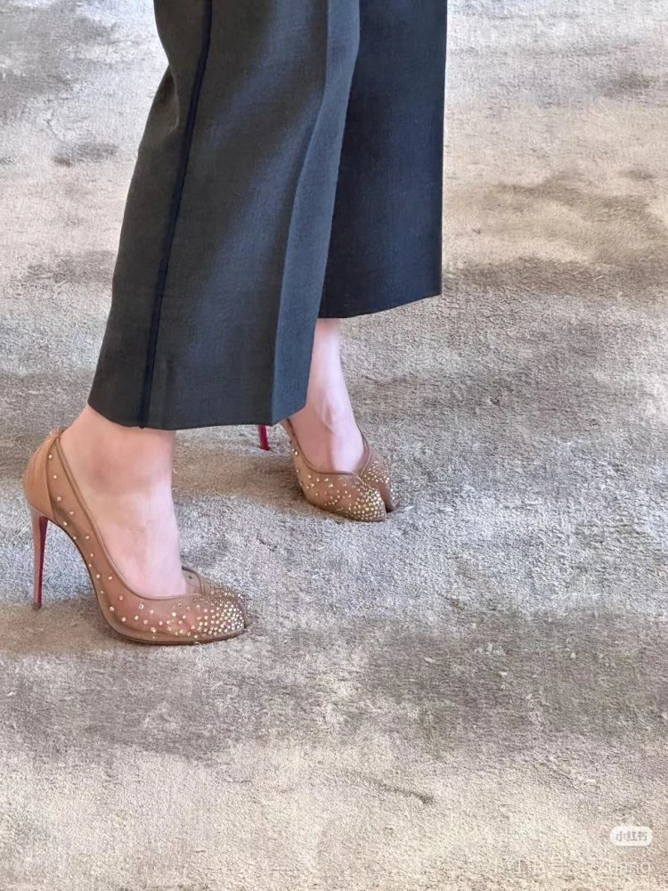 Christian Louboutin Pigalle Follies Studded Mesh Black Stilettos - 2