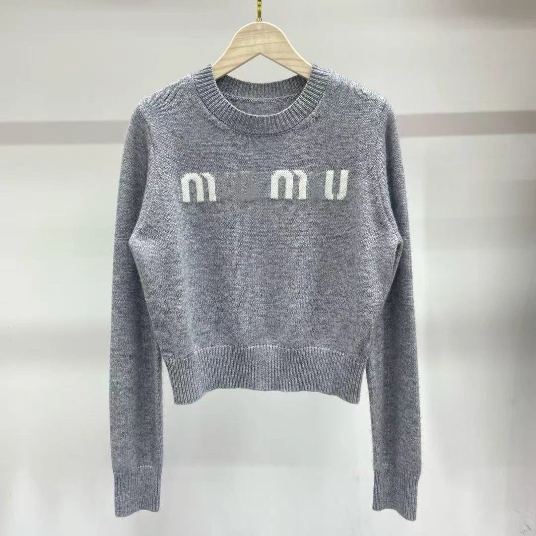 Miu Miu Logo Knit Sweater Gray - 2