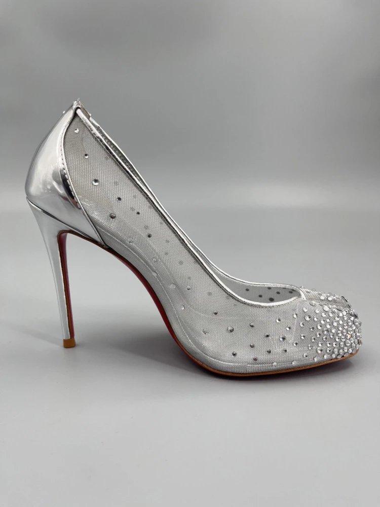 Christian Louboutin Pigalle Follies Studded Mesh Black Stilettos - 27
