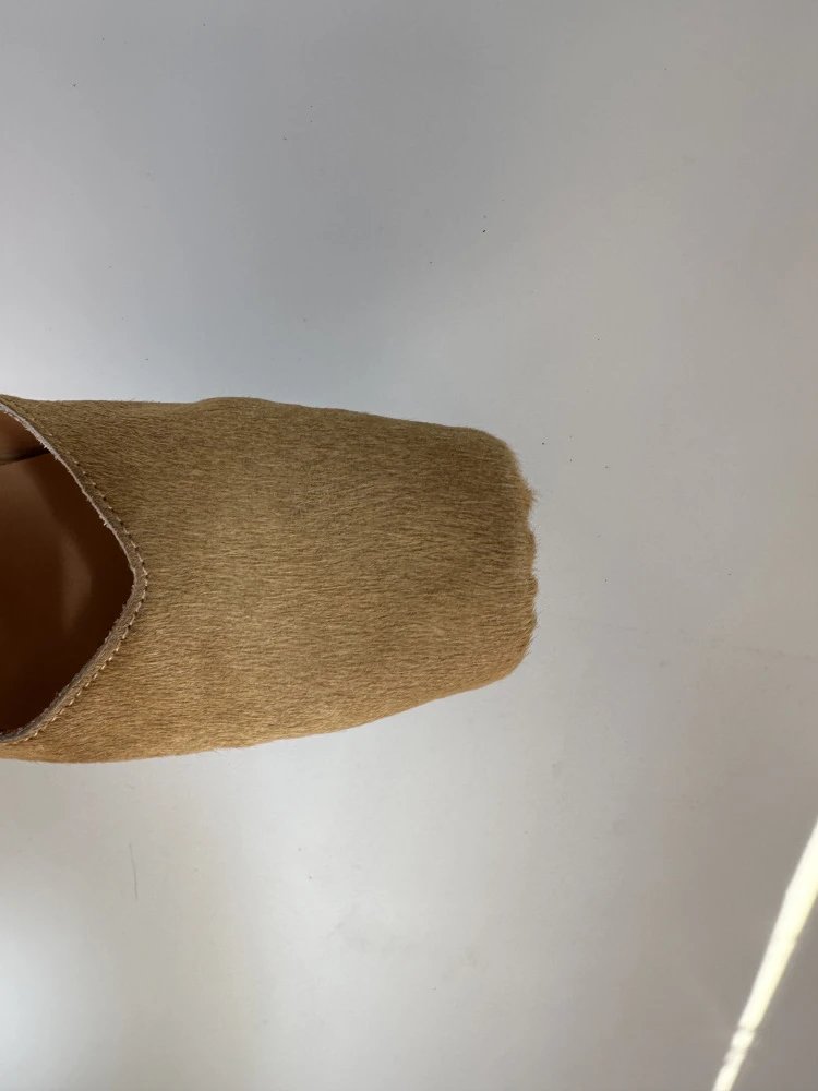 Design Mary Jane Flats Beige Suede with Black Strap Casual Shoes - 22