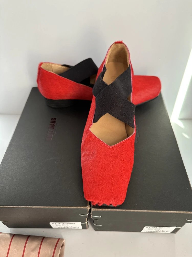 Design Mary Jane Flats Beige Suede with Black Strap Casual Shoes - 38