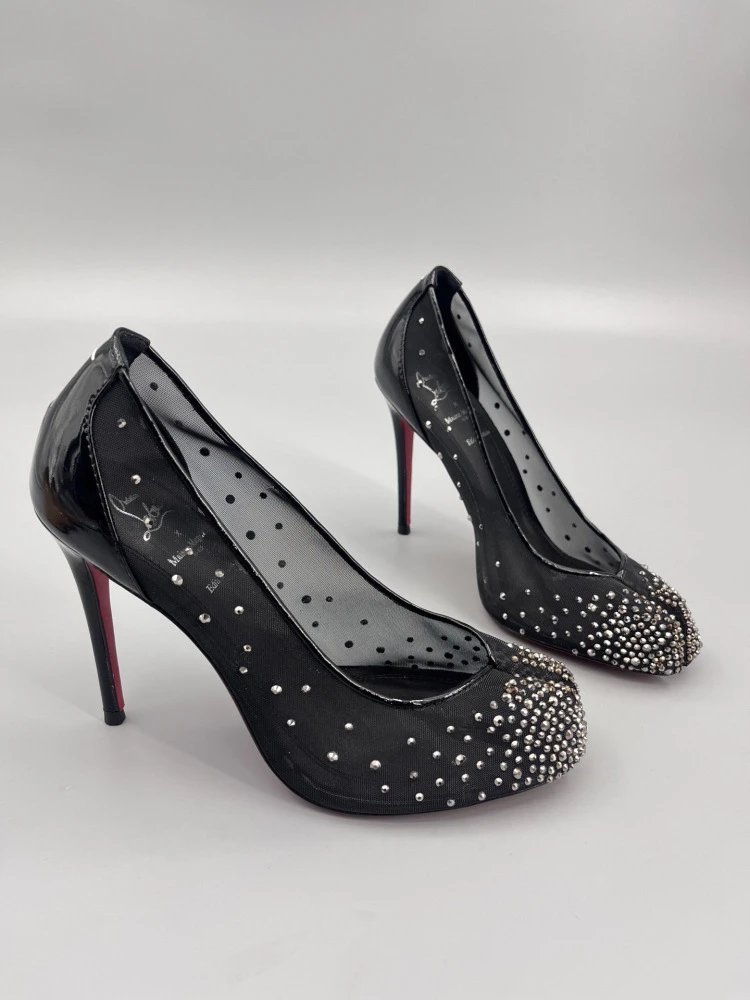 Christian Louboutin Pigalle Follies Studded Mesh Black Stilettos - 16