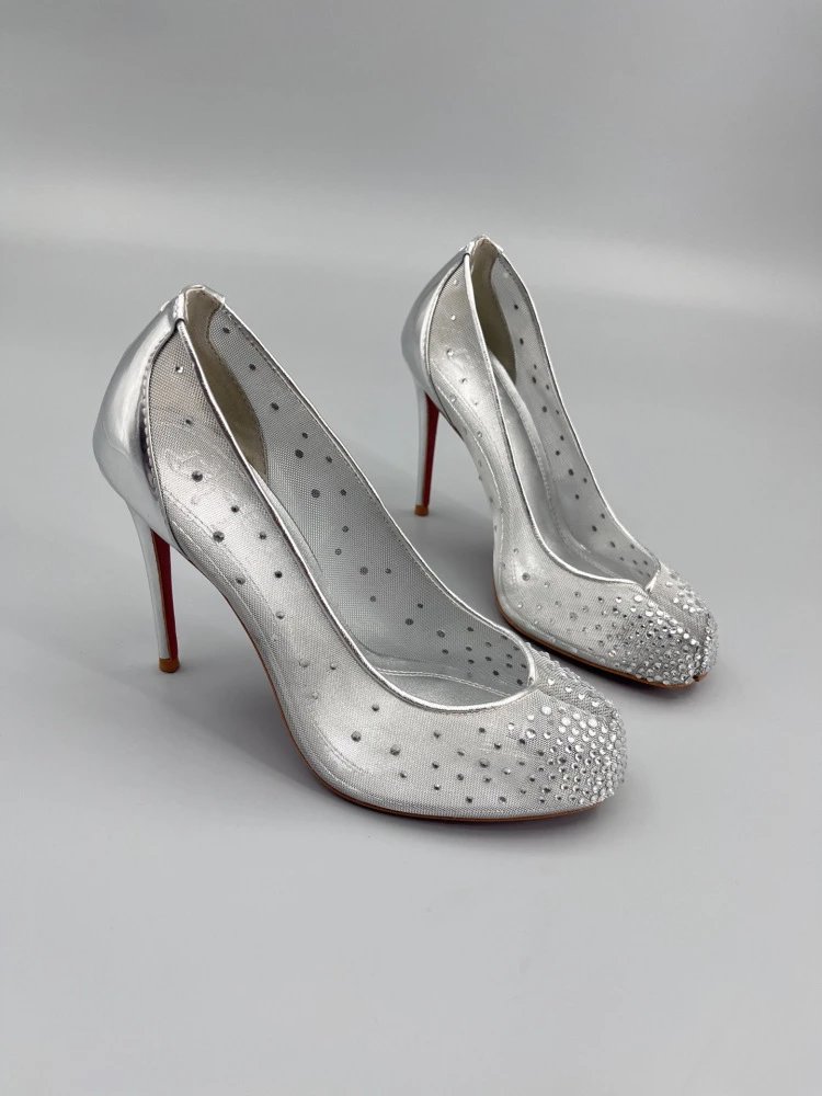 Christian Louboutin Pigalle Follies Studded Mesh Black Stilettos - 24
