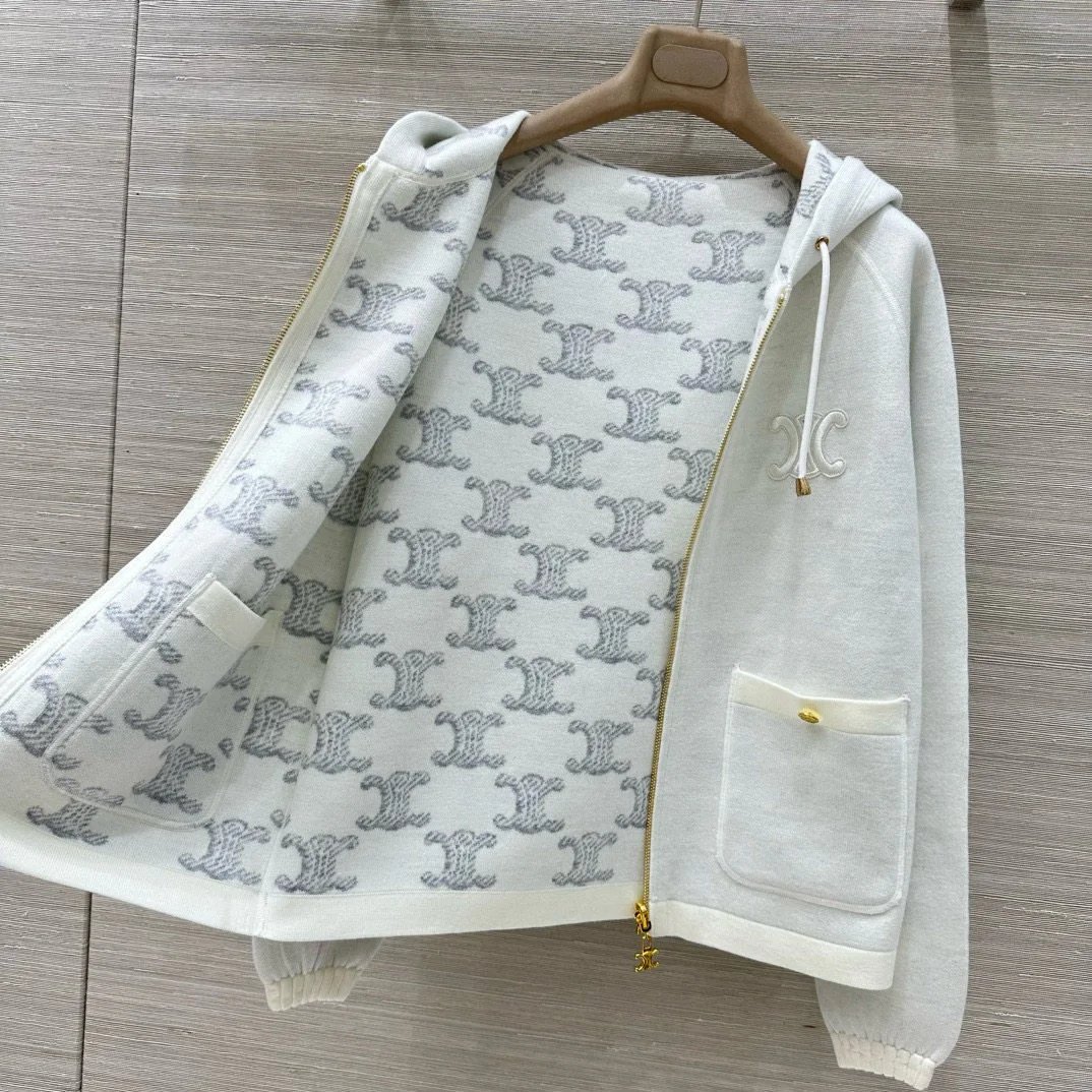 Celine Triomphe Hoodie White Gold-Zip - 7
