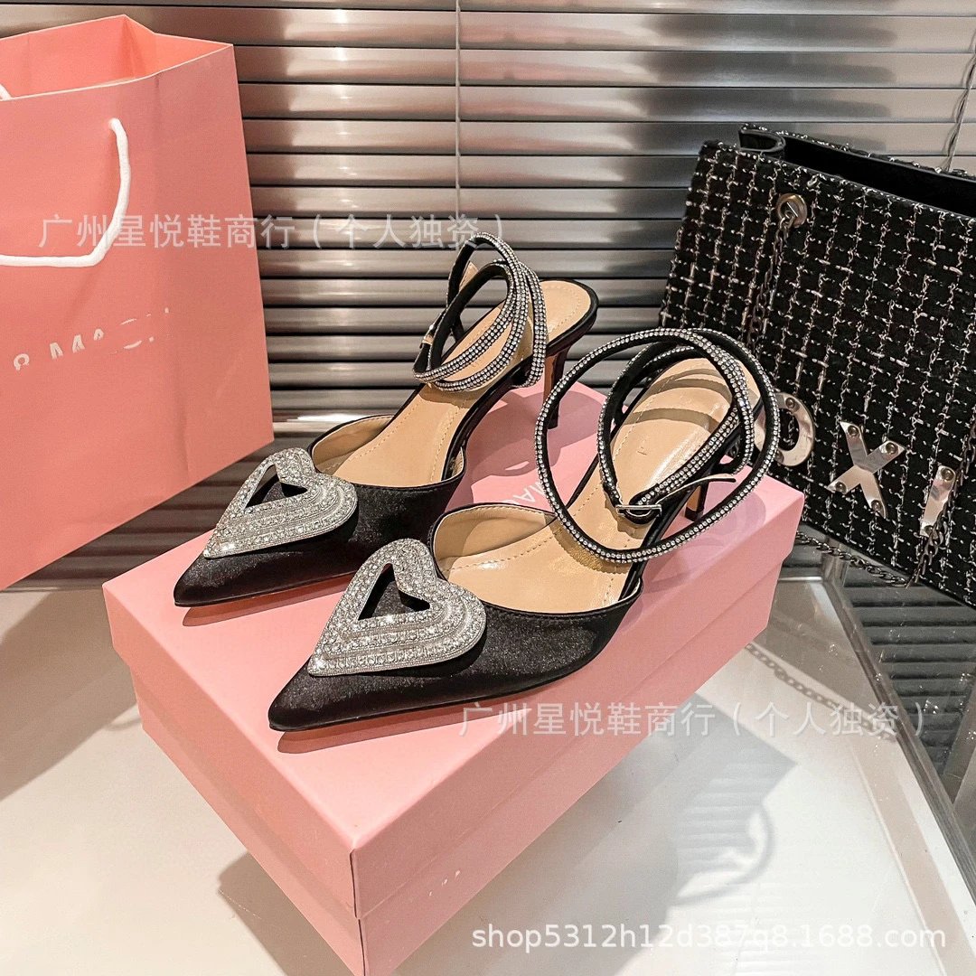 Heart-Embellished Strappy Mule Heels Black - 5