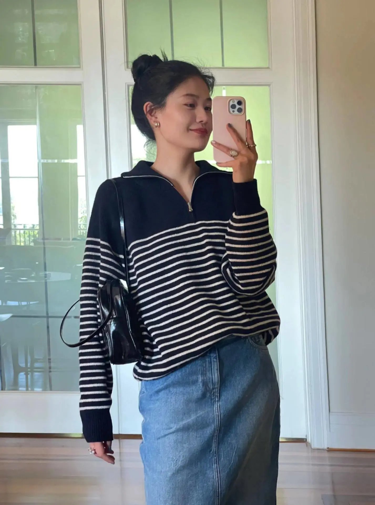 AMA Half-Zip Striped Knit Sweater Navy - 3
