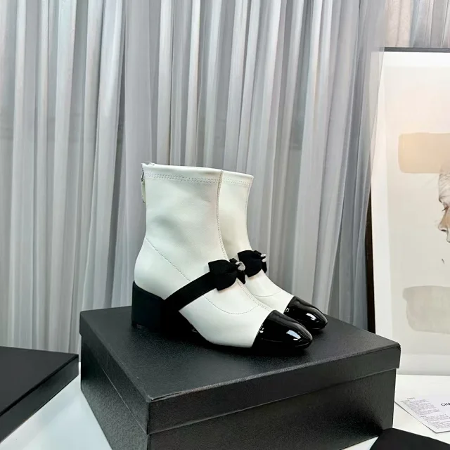 Chanel Boots Ankle with Bow Detail, Cap Toe and Block Heel product detail image 2
