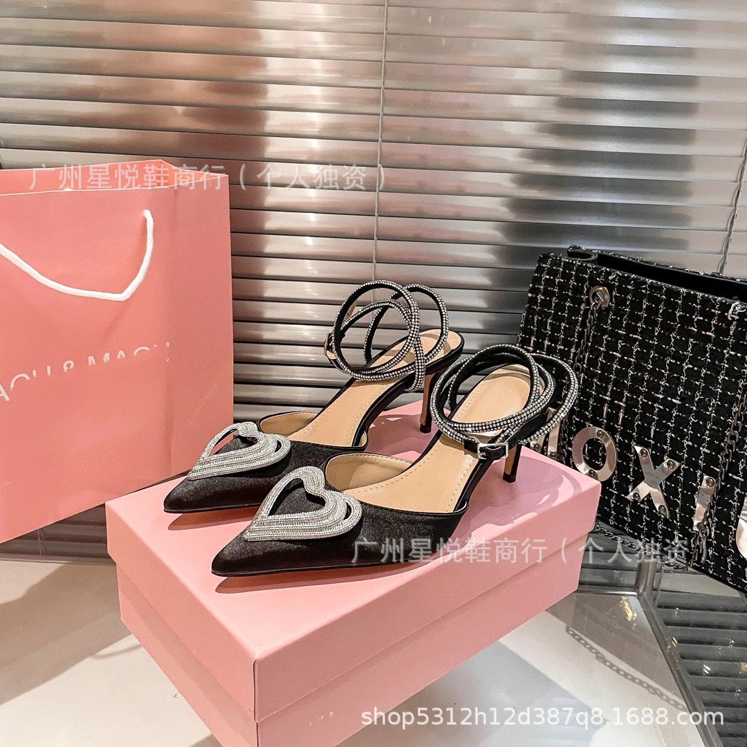 Heart-Embellished Strappy Mule Heels Black - 7