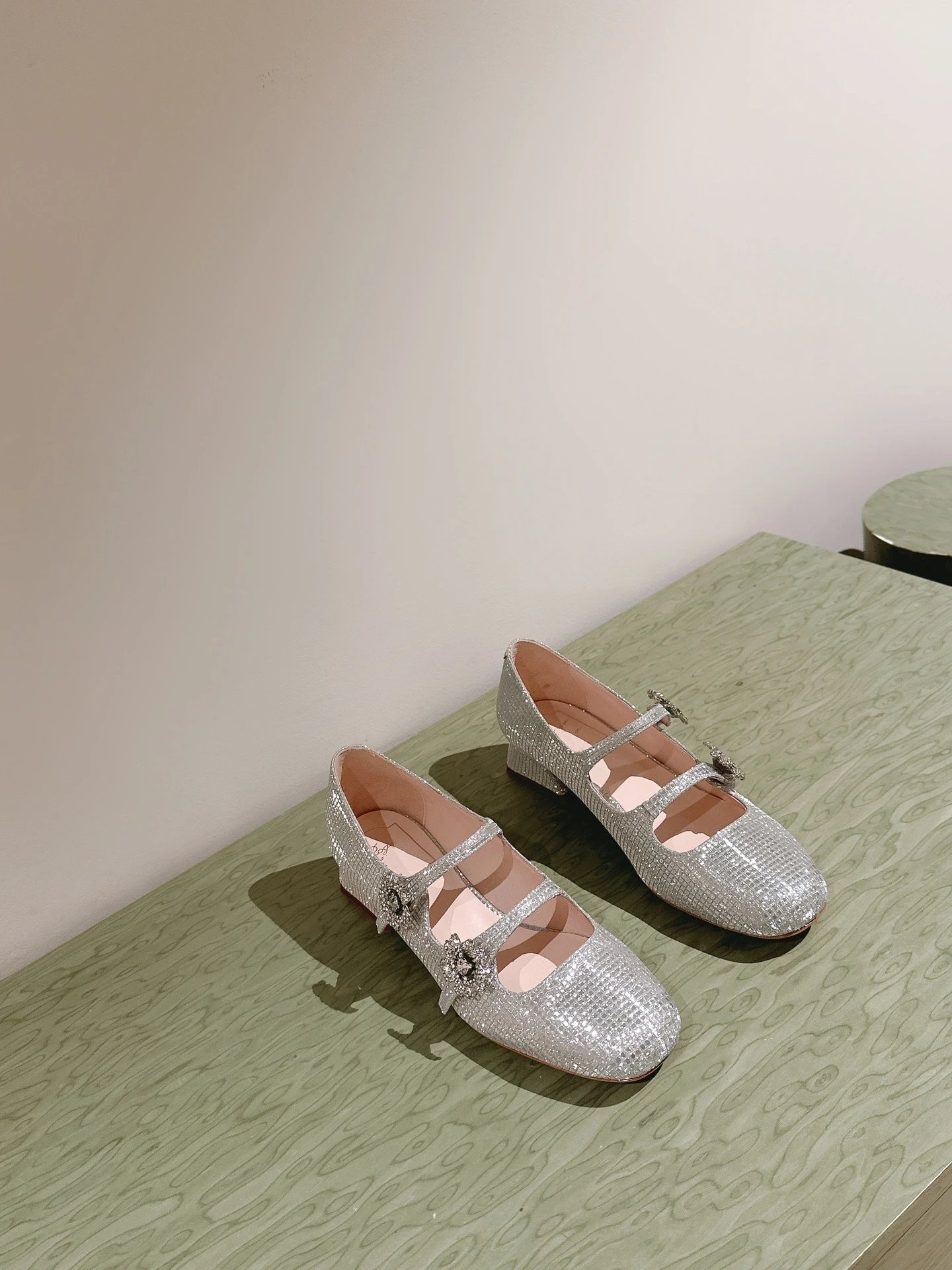Chanel Mary Jane Heels Silver Glitter Crystal-Embellished Block Heels - 30