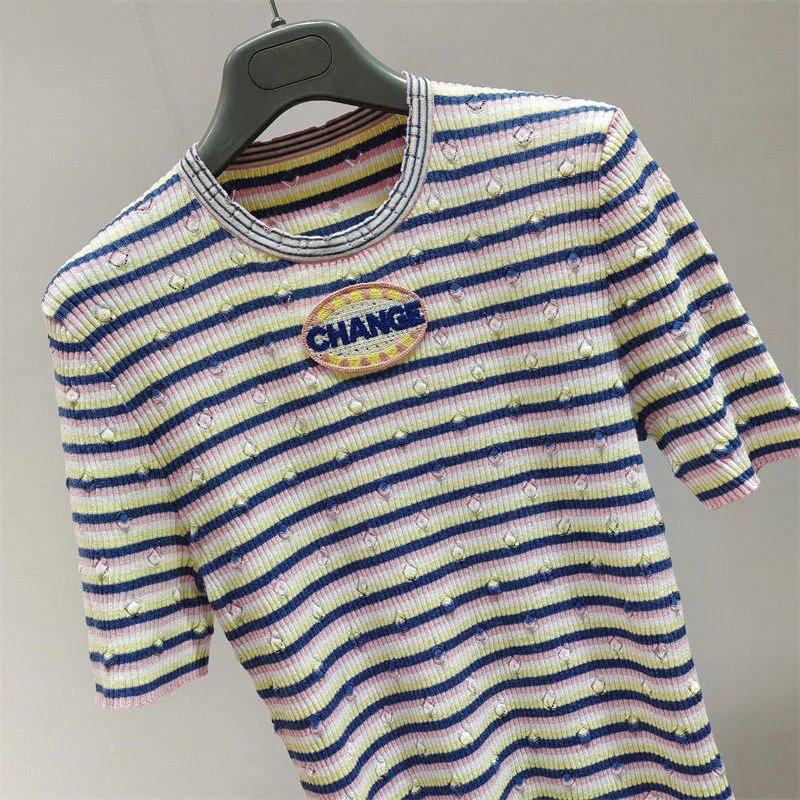 CHANGE Striped Knit Tee Multicolor Sweater - 10