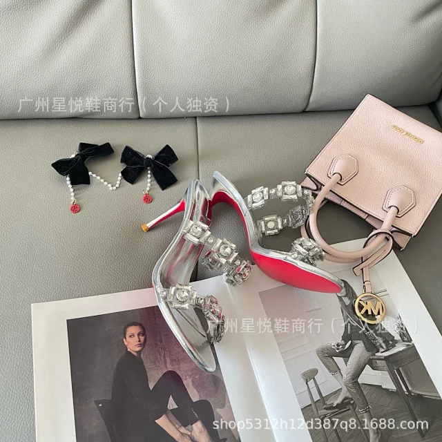 Unbranded Sandals Crystal-Embellished Clear Strap Heeled Mules product detail image 4